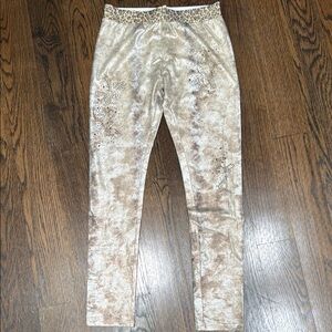 Simon Chang Boutique Gold and Brown Textured Leggings